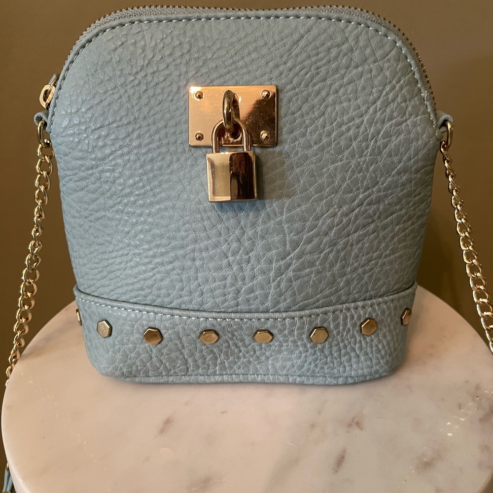 Blue Faux Leather Crossbody Bag with Gold Accents by Lnoid Street